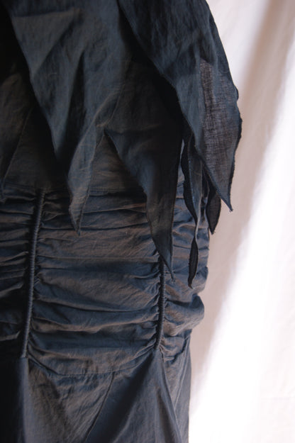 1990s Black Cotton Two-Piece Set with Ruched Texture - M