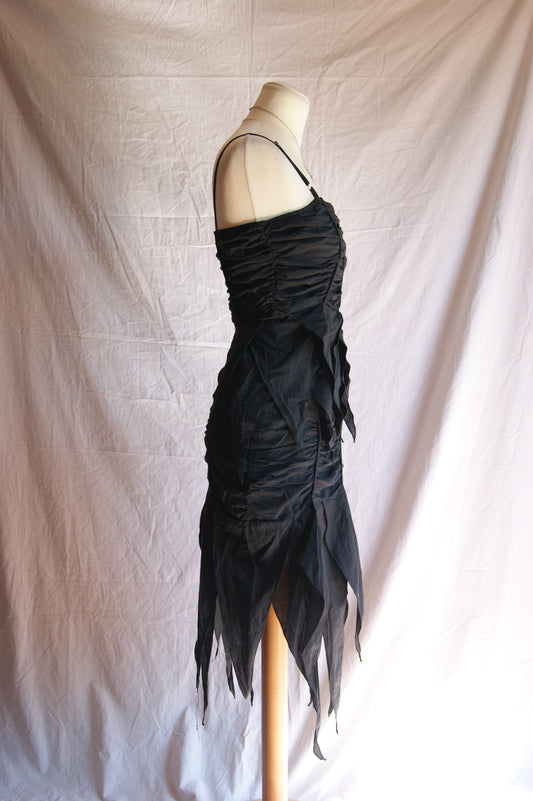 1990s Black Cotton Two-Piece Set with Ruched Texture - M