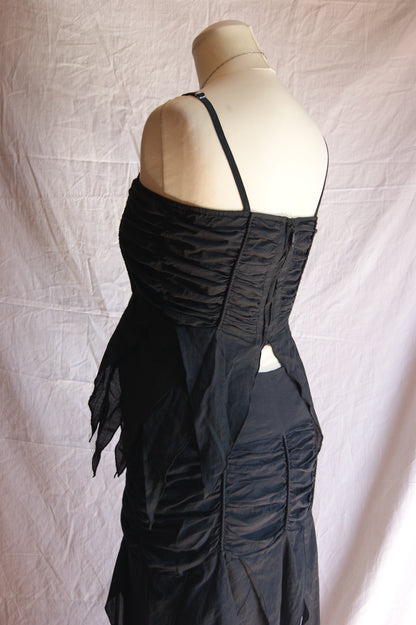 1990s Black Cotton Two-Piece Set with Ruched Texture - M