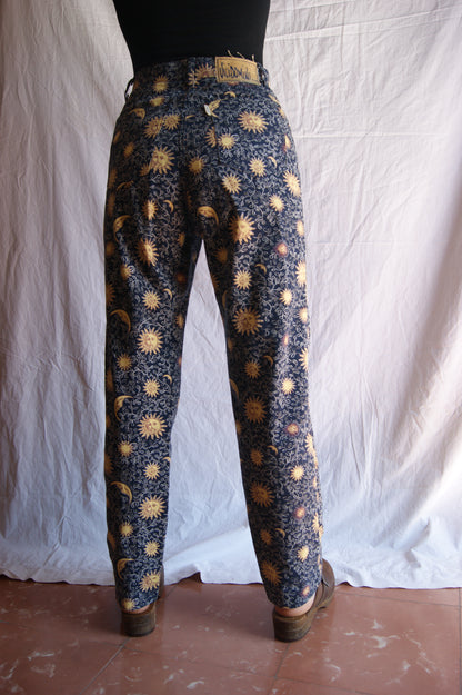 1990s Celestial Sun & Moon Cotton Trousers - M