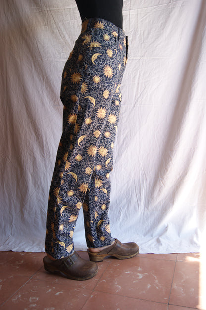 1990s Celestial Sun & Moon Cotton Trousers - M