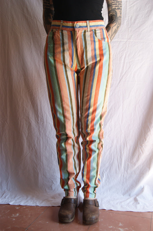 1980s Rainbow Stripe Cotton Trousers - M