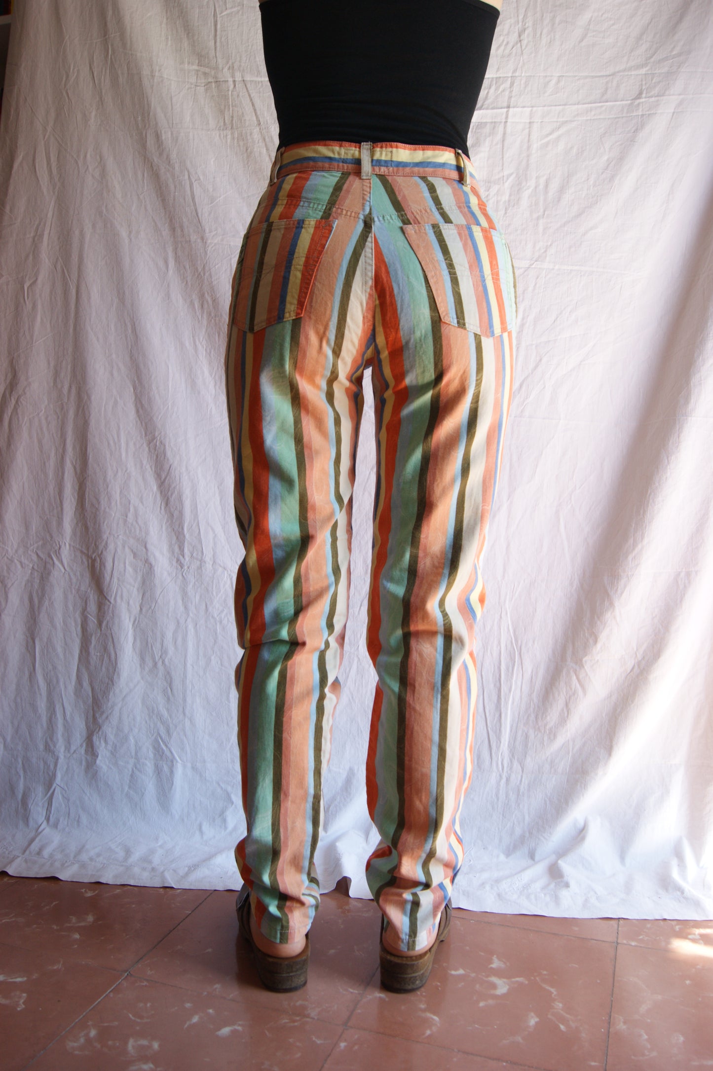 1980s Rainbow Stripe Cotton Trousers - M