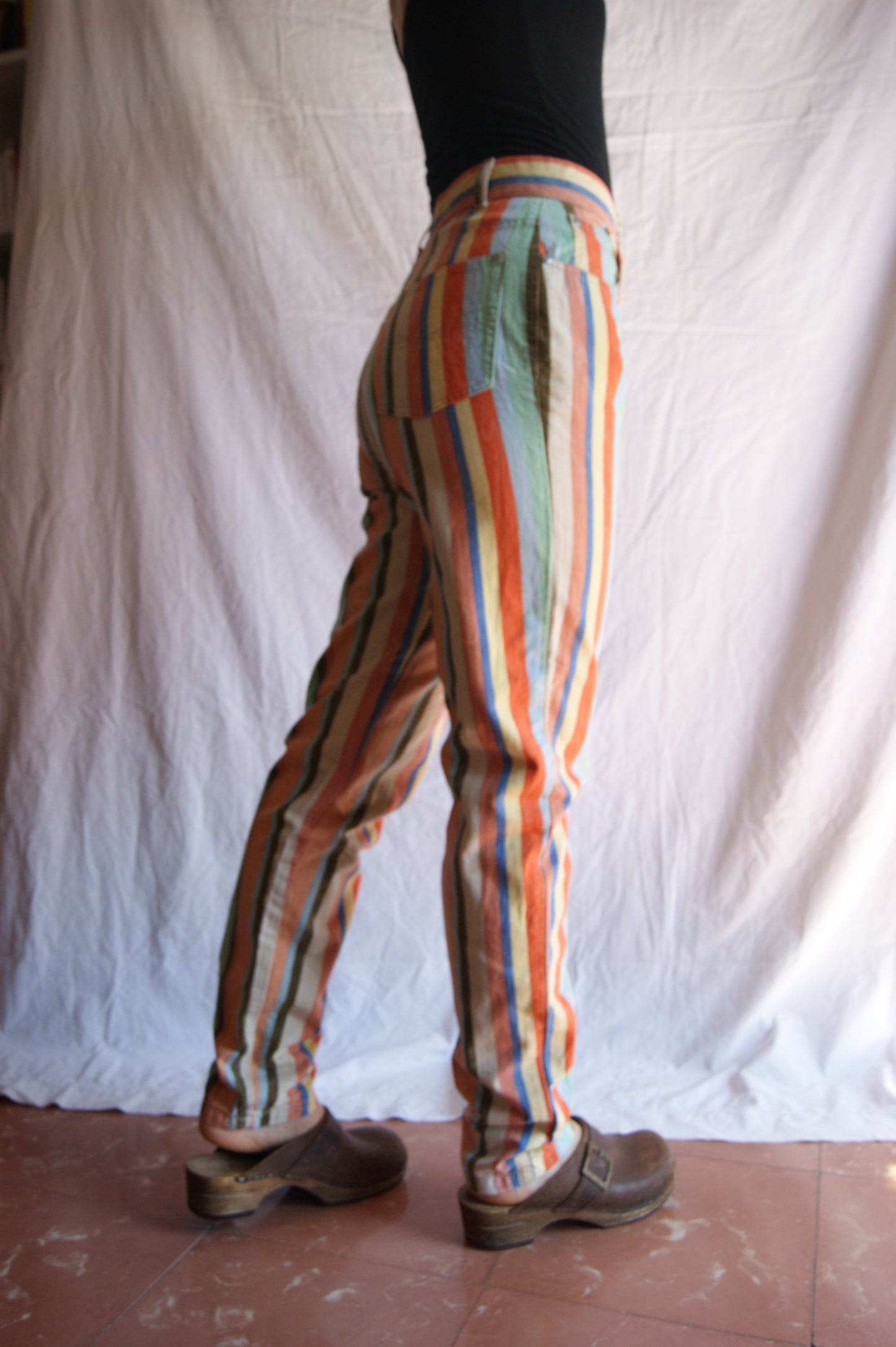 1980s Rainbow Stripe Cotton Trousers - M