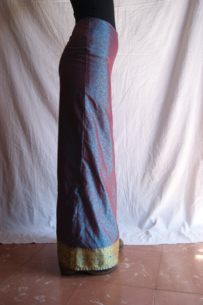1990s Iridescent Maxi Skirt with Golden Trim - S