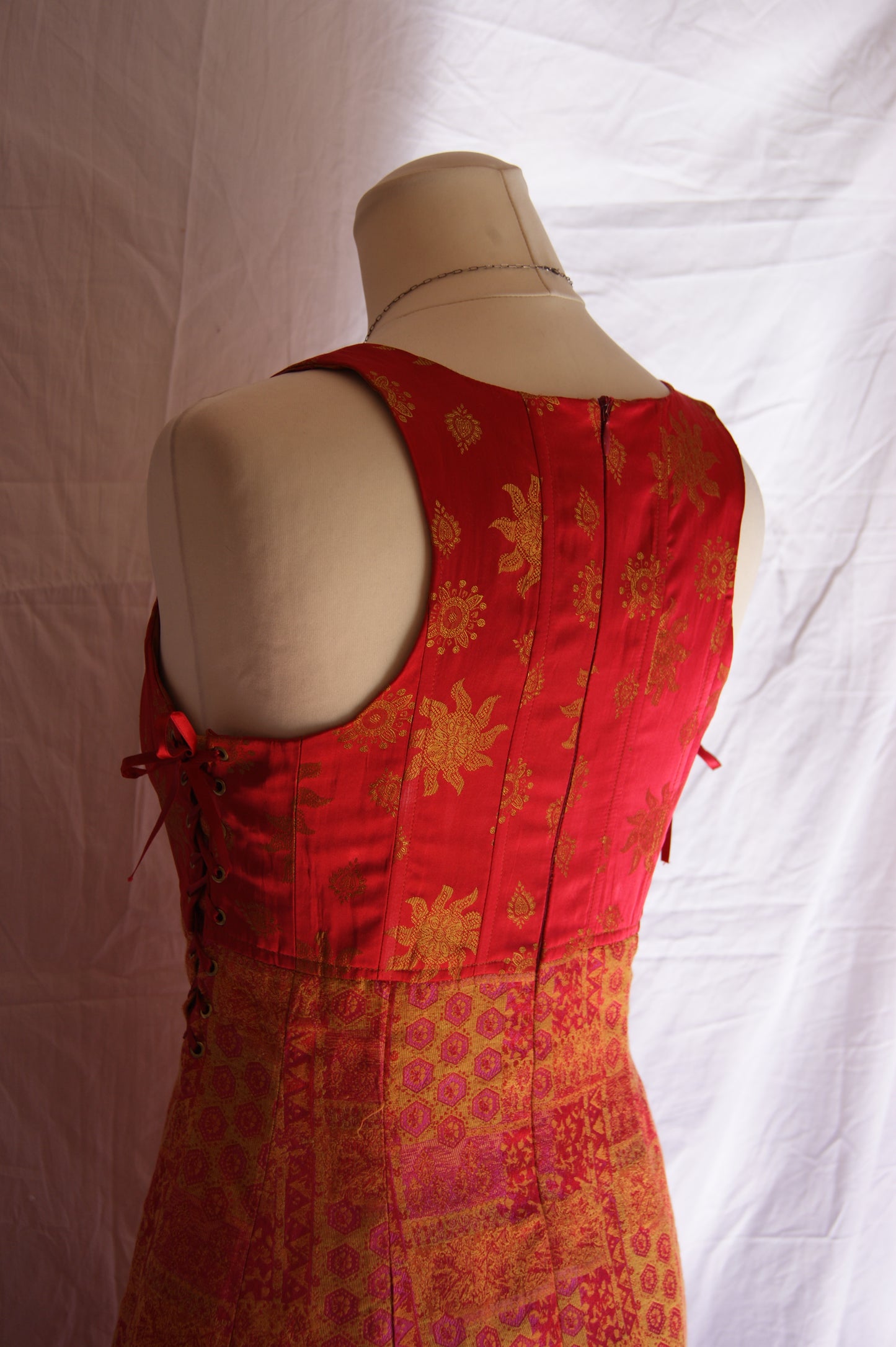 1990s Helena Sorel Celestial Ruby Corseted Dress - S/M