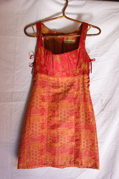 1990s Helena Sorel Celestial Ruby Corseted Dress - S/M