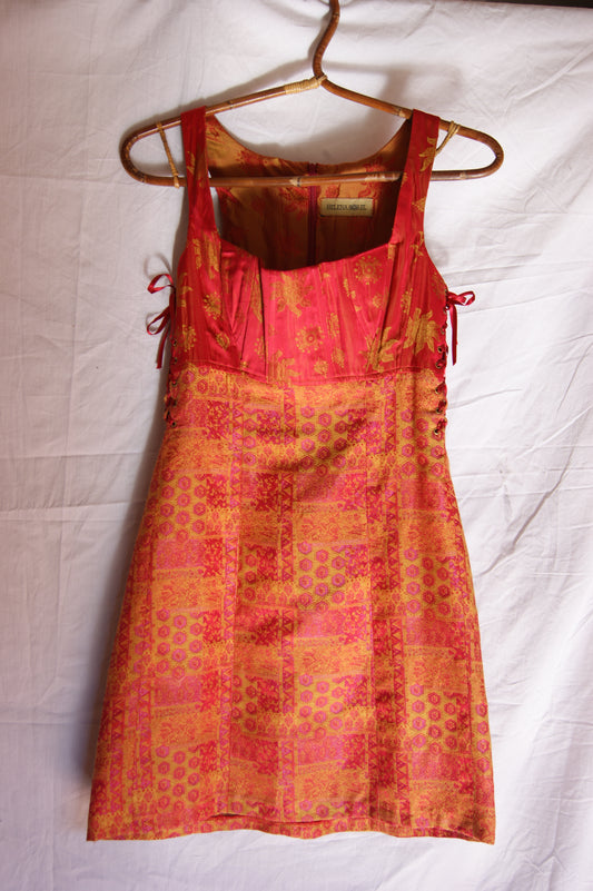 1990s Helena Sorel Celestial Ruby Corseted Dress - S/M