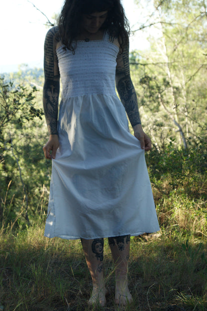 1970s Embroidered Cotton Nightgown/Sundress with Cutwork Detail - S