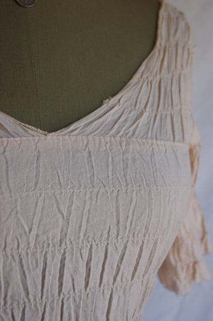 1970s Raw Smocked Peasant Blouse Cotton - XS/S