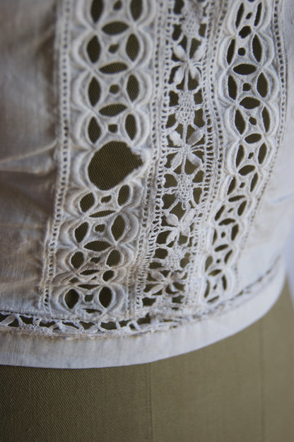 Late 1800s Antique Cotton Corset Cover with Intricate Lacework Trim - S