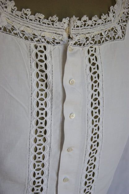 Late 1800s Antique Cotton Corset Cover with Intricate Lacework Trim - S