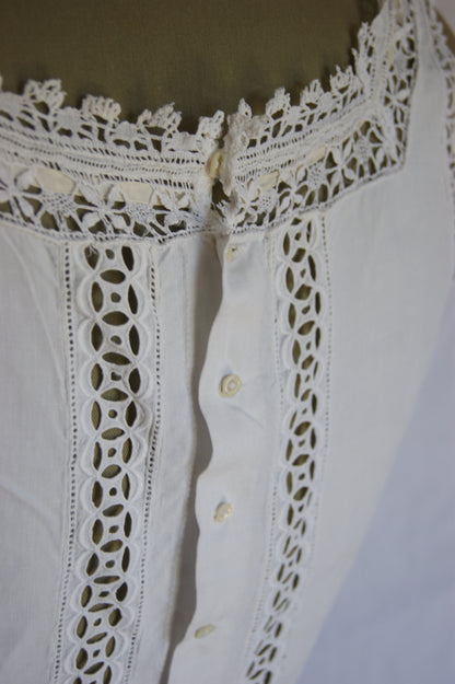 Late 1800s Antique Cotton Corset Cover with Intricate Lacework Trim - S