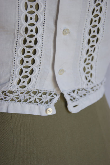 Late 1800s Antique Cotton Corset Cover with Intricate Lacework Trim - S