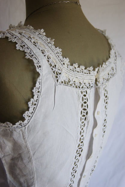 Late 1800s Antique Cotton Corset Cover with Intricate Lacework Trim - S