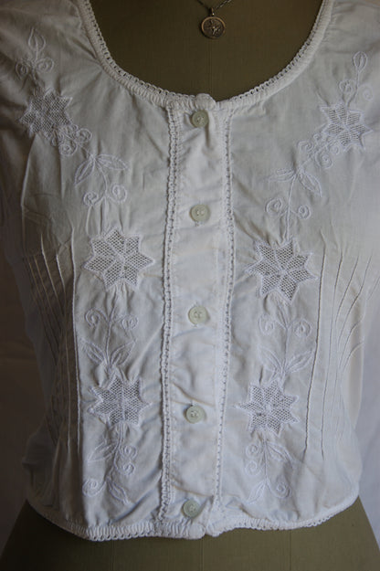 1950s Floral Embroidered Cotton Blouse Vest - M