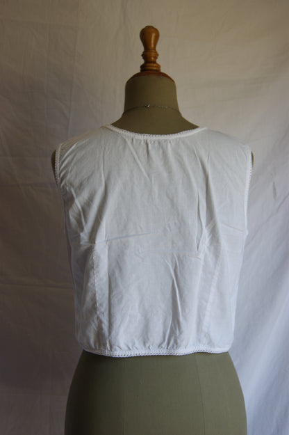 1950s Floral Embroidered Cotton Blouse Vest - M