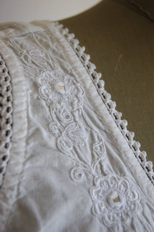 1950s Whitework Embroidered Cotton Camisole - L