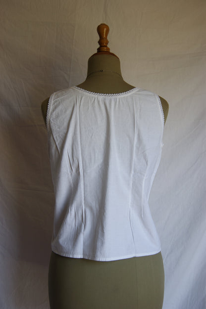 1950s Whitework Embroidered Cotton Camisole - L