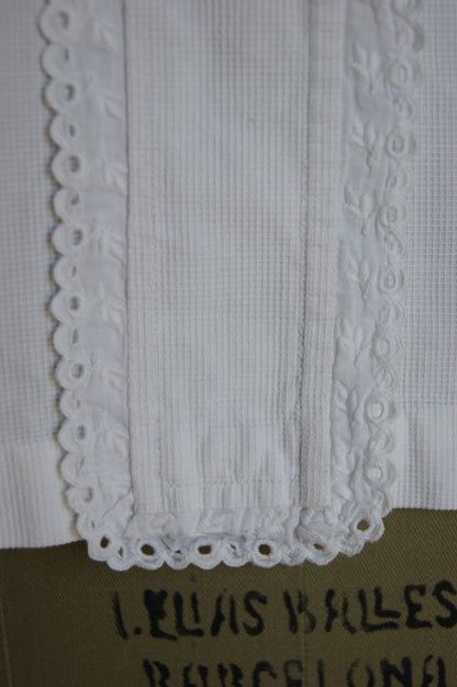 1890s Antique Hand-Made Cotton Blouse with Hidden Monogram - M/L