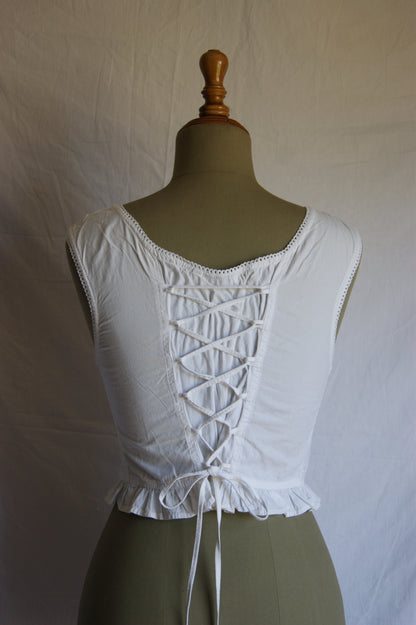 1980s White Cotton Broderie Anglaise Corset Blouse - S/M