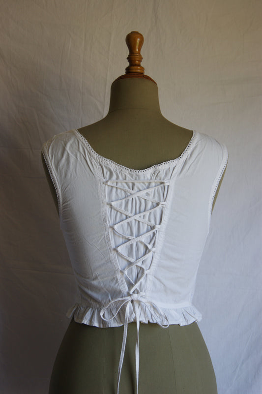 1980s White Cotton Broderie Anglaise Corset Blouse - S/M