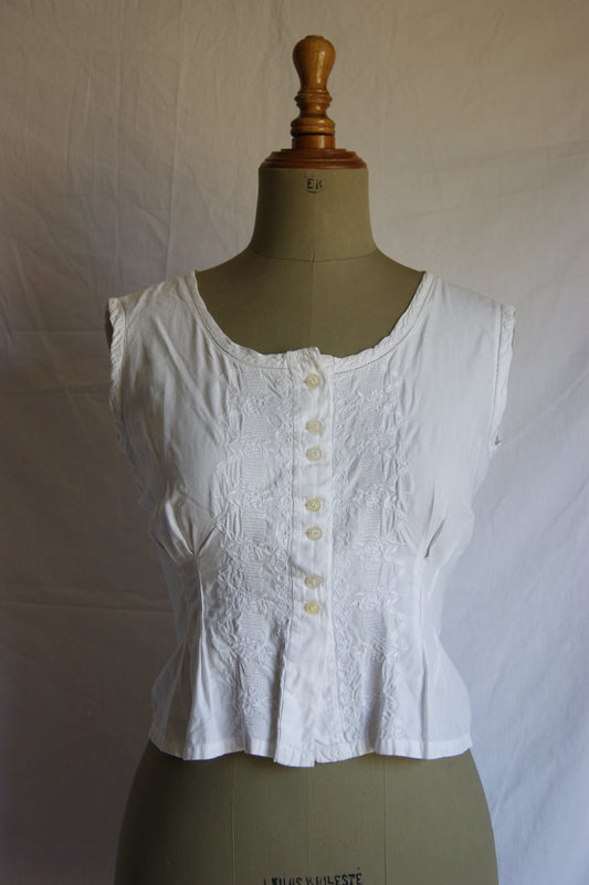 1980s White Cotton Peasant Blouse with Intricate Embroidered Trim - M/L