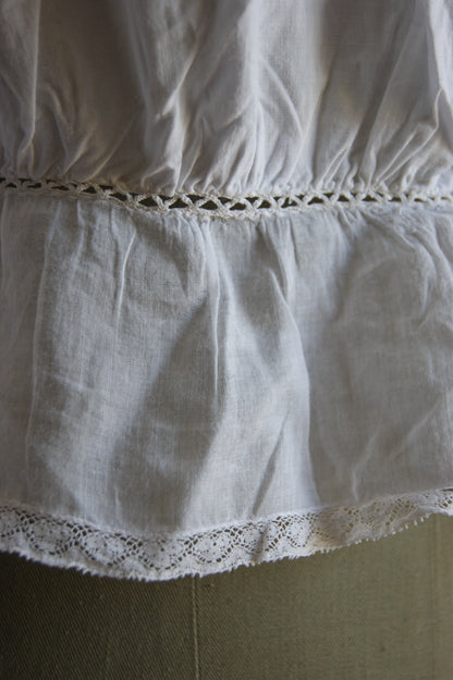 Late 1800s Antique White Cotton Camisole with Hand-Crocheted Lace Trim