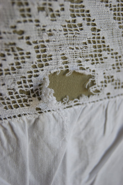 Late 1800s Antique White Cotton Camisole with Hand-Crocheted Lace Trim