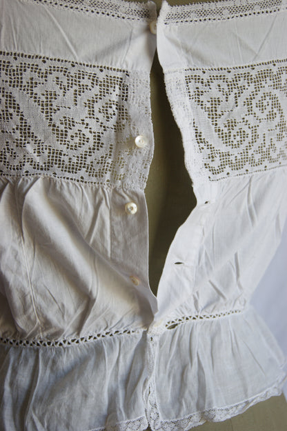Late 1800s Antique White Cotton Camisole with Hand-Crocheted Lace Trim
