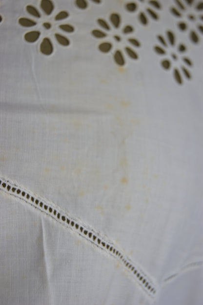 1800s Hand-Stitched Cotton Corset Cover with Eyelet Lacework - S