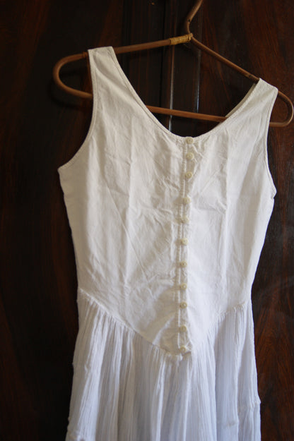 Antique 1800s/1900s Hand-Made Cotton Corset Cover with Tiered Skirt - S