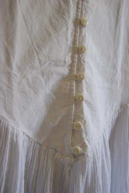 Antique 1800s/1900s Hand-Made Cotton Corset Cover with Tiered Skirt - S