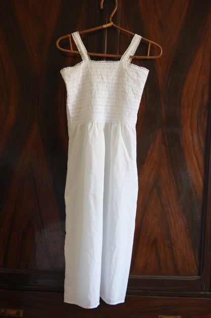 1970s Embroidered Cotton Nightgown/Sundress with Cutwork Detail - S