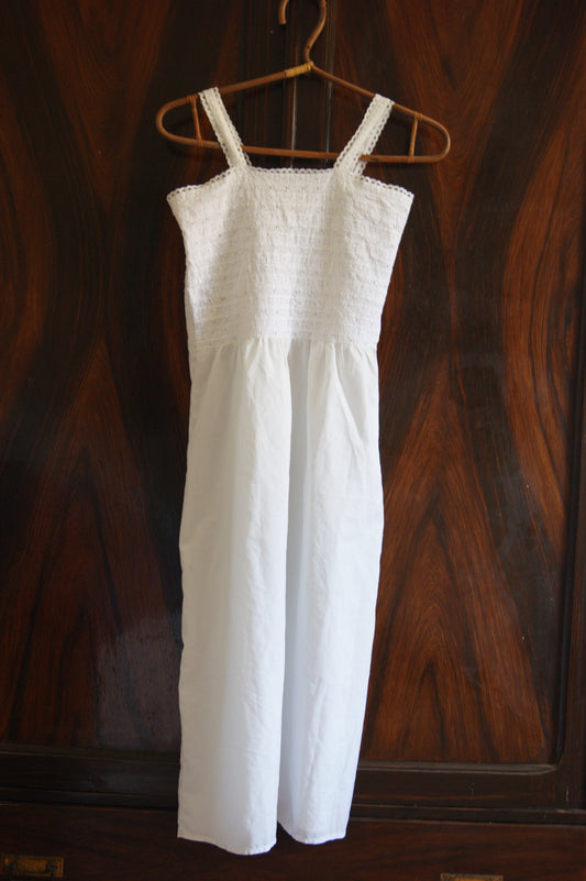 1970s Embroidered Cotton Nightgown/Sundress with Cutwork Detail - S