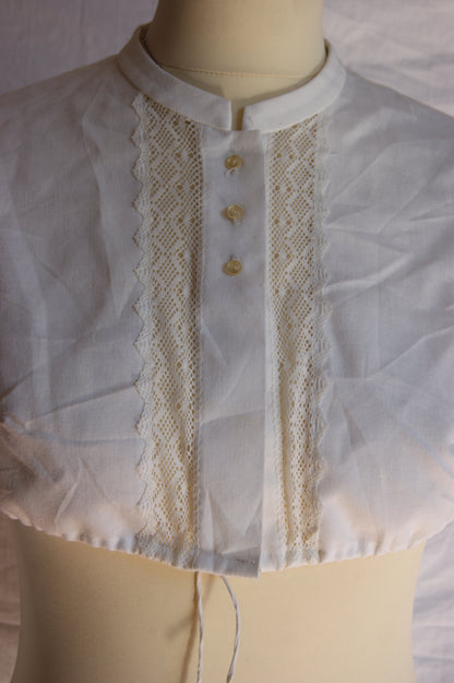 1890s Hand-Crafted Cotton Victorian Crop Blouse with Intricate Lace Trim - S