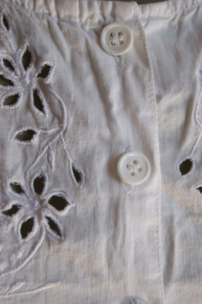 1980s Cotton Eyelet Crop Top with Buttons - XS/S