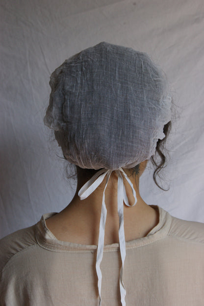 Antique French Cotton Gauze Bonnet with Ties