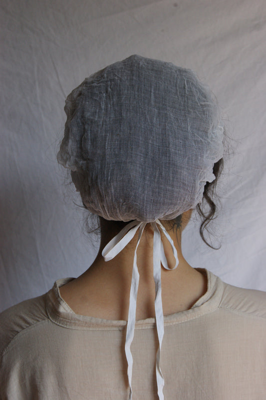 Antique French Cotton Gauze Bonnet with Ties