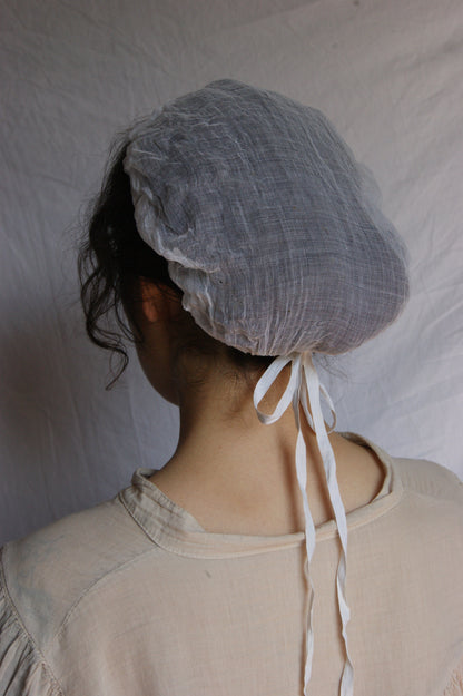 Antique French Cotton Gauze Bonnet with Ties