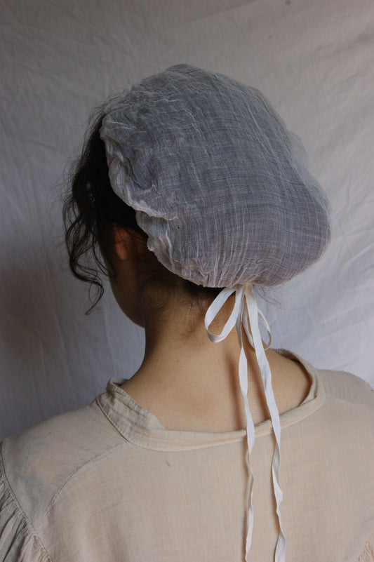 Antique French Cotton Gauze Bonnet with Ties