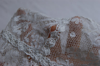 Antique French Filet Lace Bonnet with Geometric Pattern