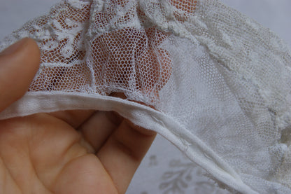 Antique French Filet Lace Bonnet with Ties