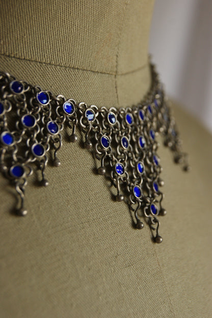 Antique Berber Silver & Blue Enamel Handcrafted Necklace