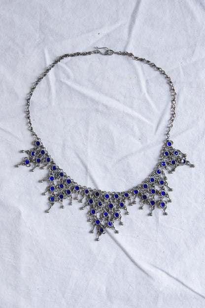 Antique Berber Silver & Blue Enamel Handcrafted Necklace