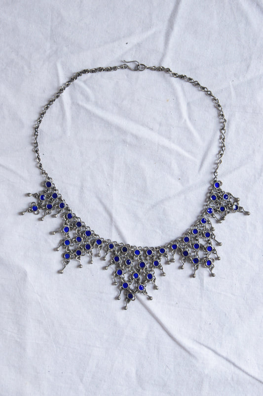 Antique Berber Silver & Blue Enamel Handcrafted Necklace