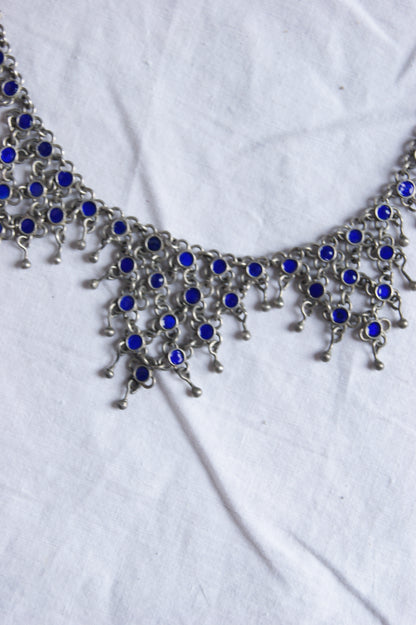Antique Berber Silver & Blue Enamel Handcrafted Necklace
