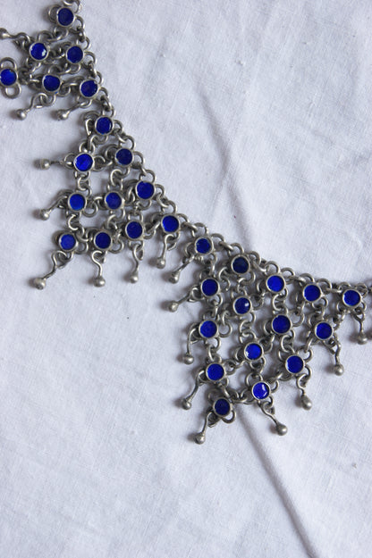 Antique Berber Silver & Blue Enamel Handcrafted Necklace