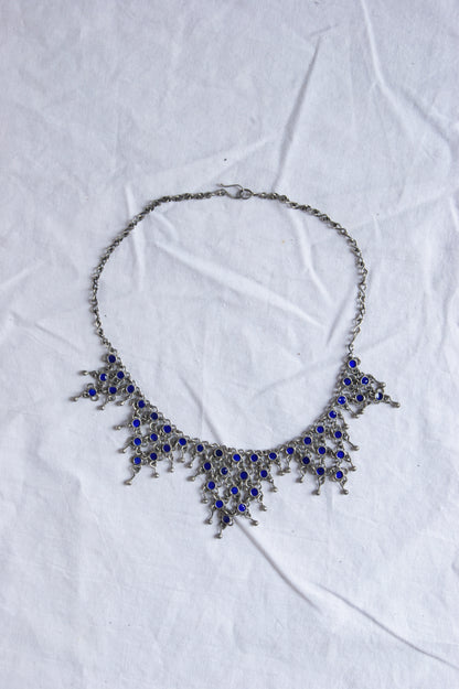 Antique Berber Silver & Blue Enamel Handcrafted Necklace