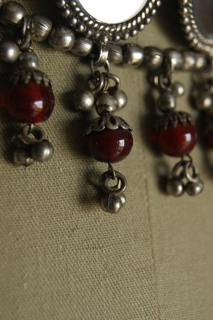 Antique Indian Multi-Wear Silver Choker with Mirror Work & Carnelian Beads